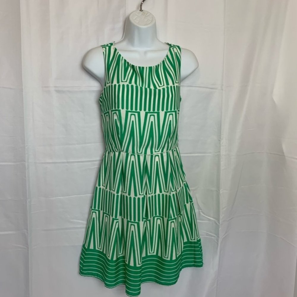 PINK OWL Green White A-Line Dress - Small